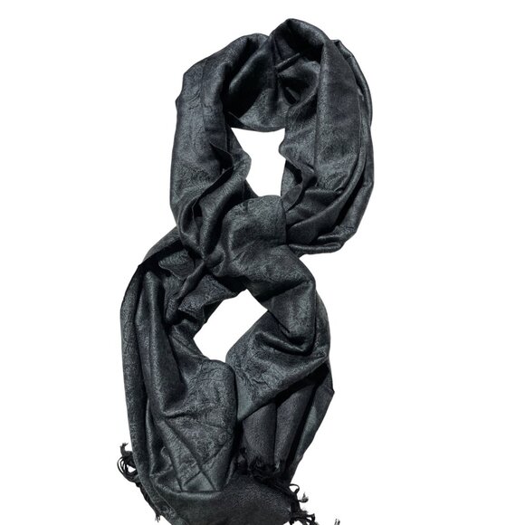 Pashmina Silk Blend Black/Grey Long Scarf 28x75 - Picture 1 of 4